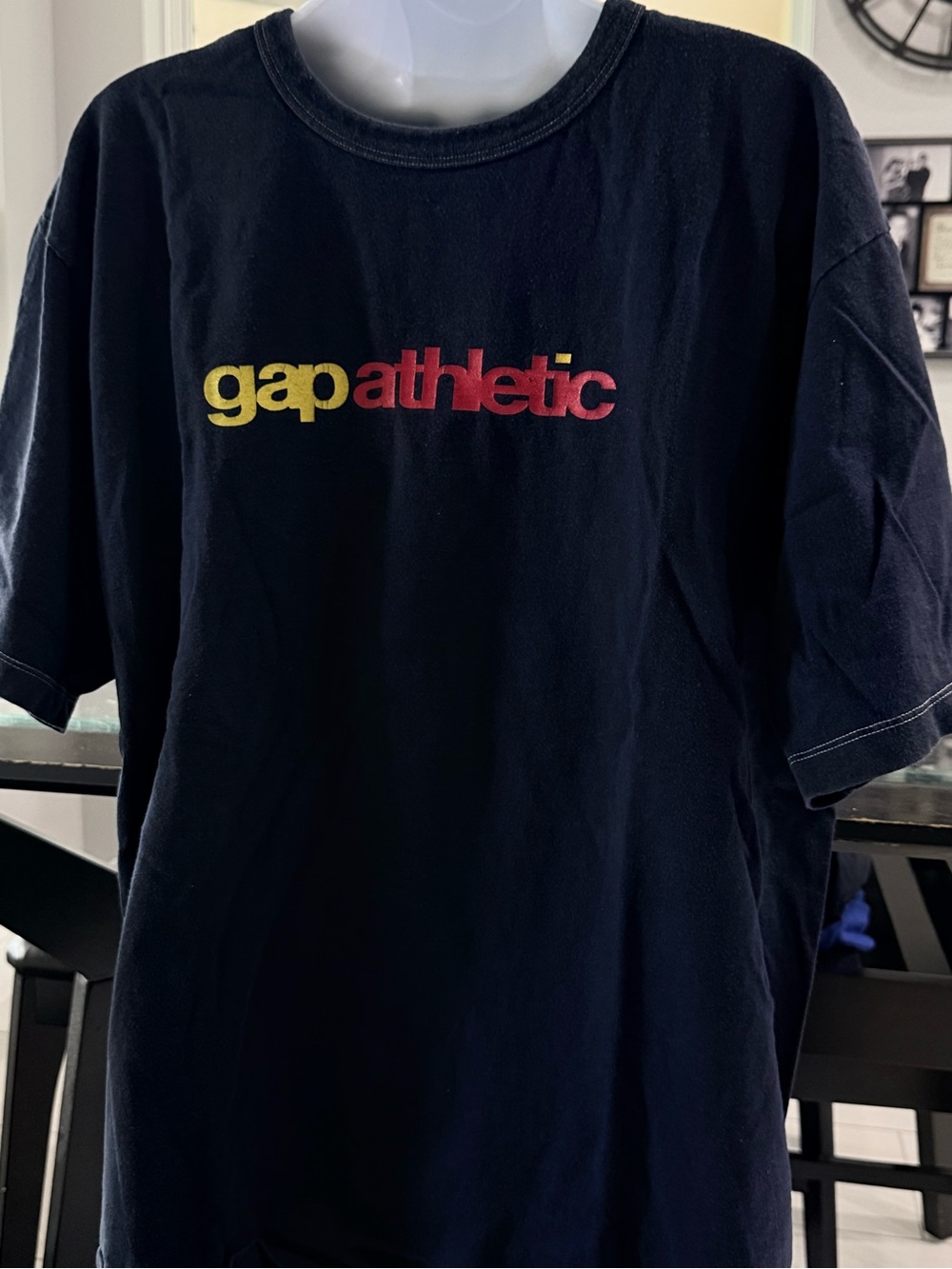 GAP Navy Tee with Yellow-to-Red 'gap athletic' Logo